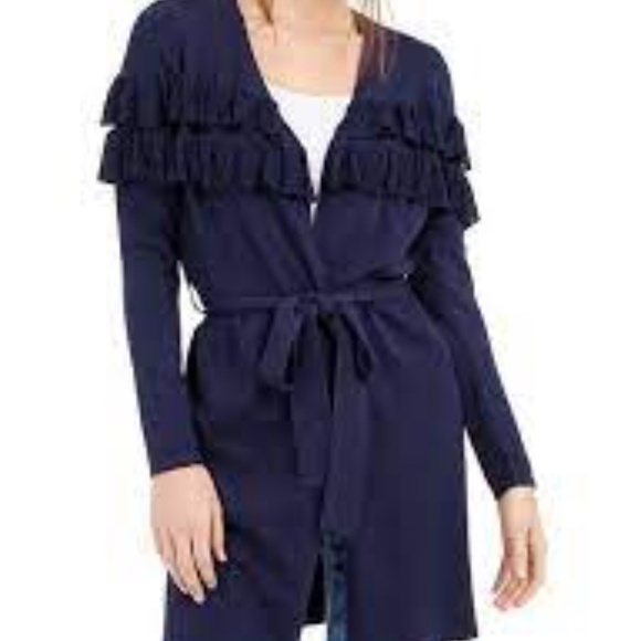 INC Belted Ruffled Completer Cardigan - Picture 1 of 8